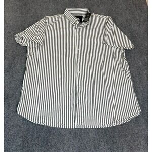 NWT Winston Striped ShiGray White Stripe Button Up Shirts Short Sleeve Size 2XLT